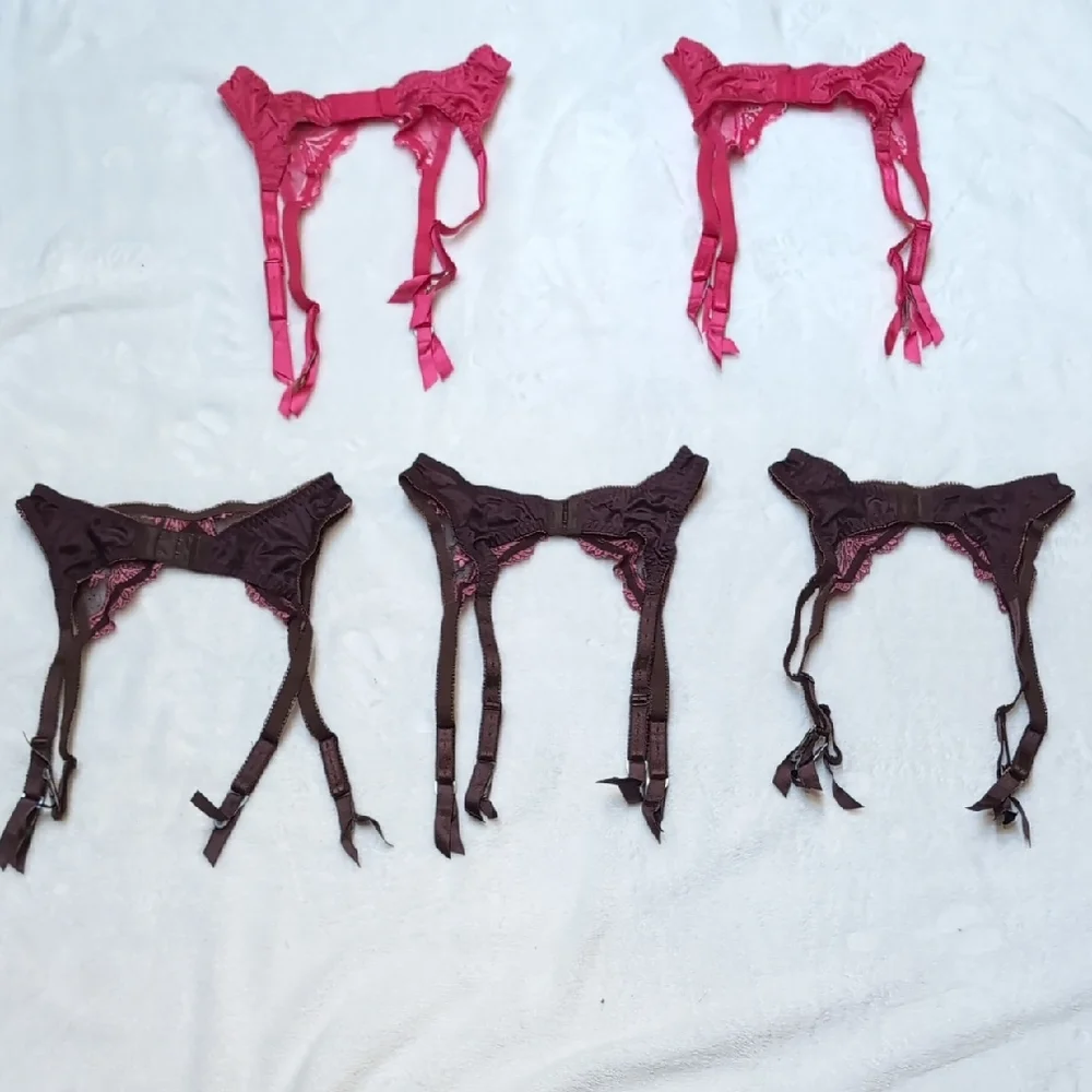 Frederick's of Hollywood Garter Belts lot of 5 Lingerie Petite Small Pink Brown